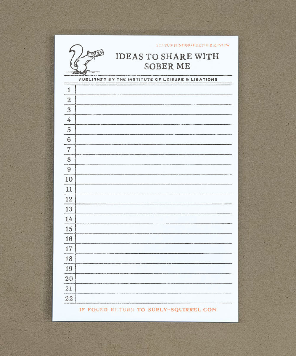 Ideas to Share with Sober Me Vintage Drinking Notepad